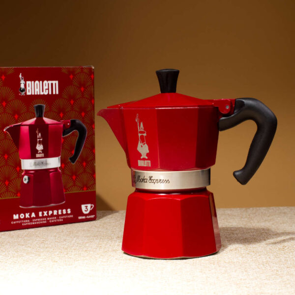 Гейзерна кавоварка Bialetti Moka Express 3 cup Червона Деко (130 мл)