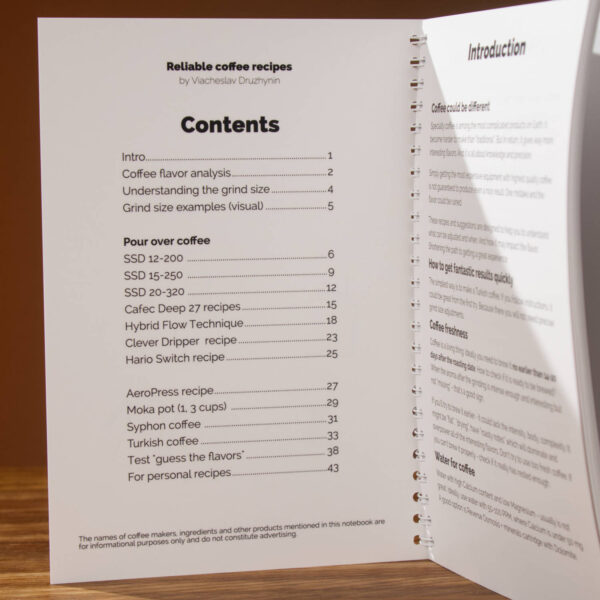 Notebook with coffee recipes